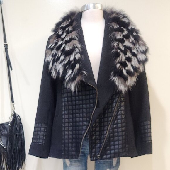 💥SHOWSTOPPER!💥VTG 100% Cashmere, Leather & Tipped Silver Fox Fur Coat in Black - Picture 8 of 14